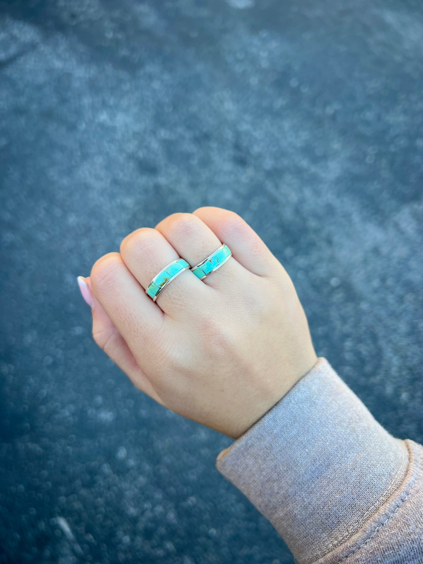 Genuine Turquoise 4 Stone Inlay Ring