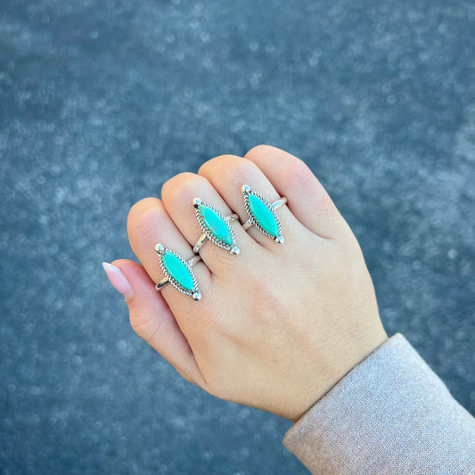 Genuine Sonoran Turquoise Sterling Silver Marquise Ring