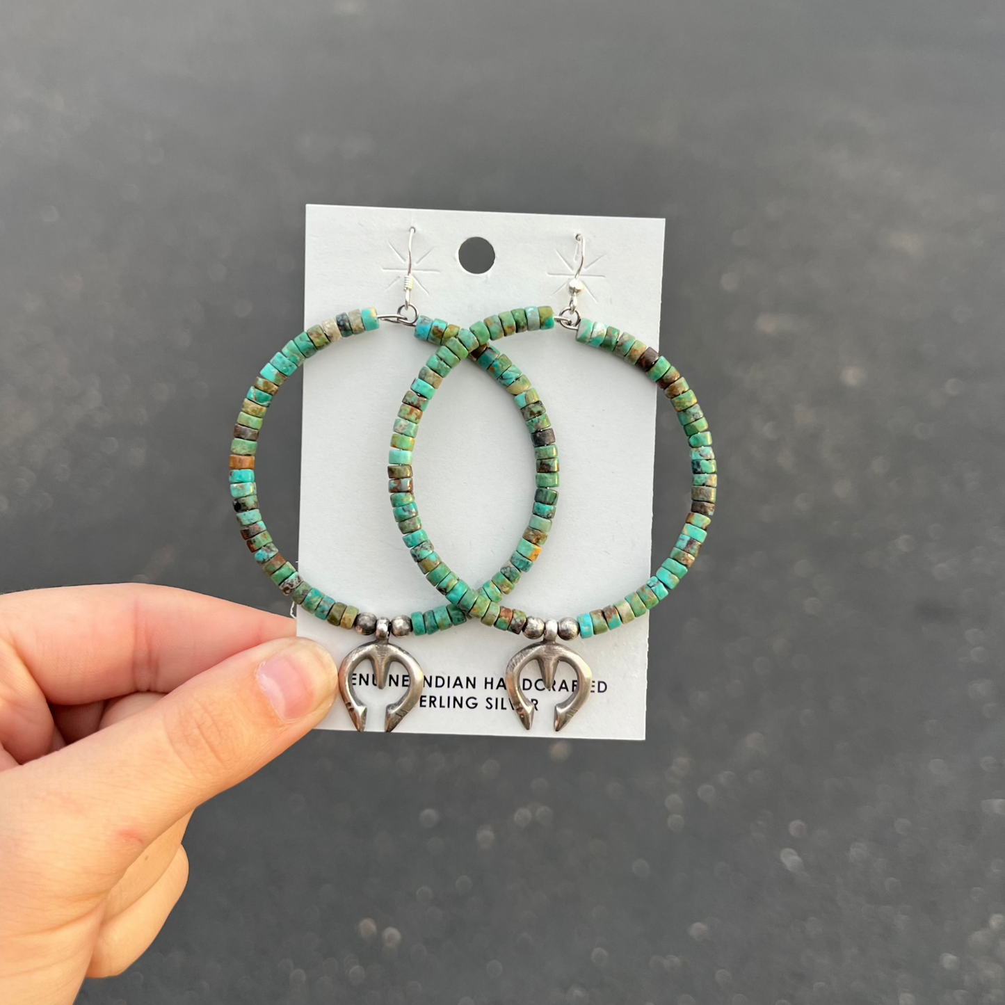 Genuine Turquoise Sterling Silver Naja Hoop Earrings