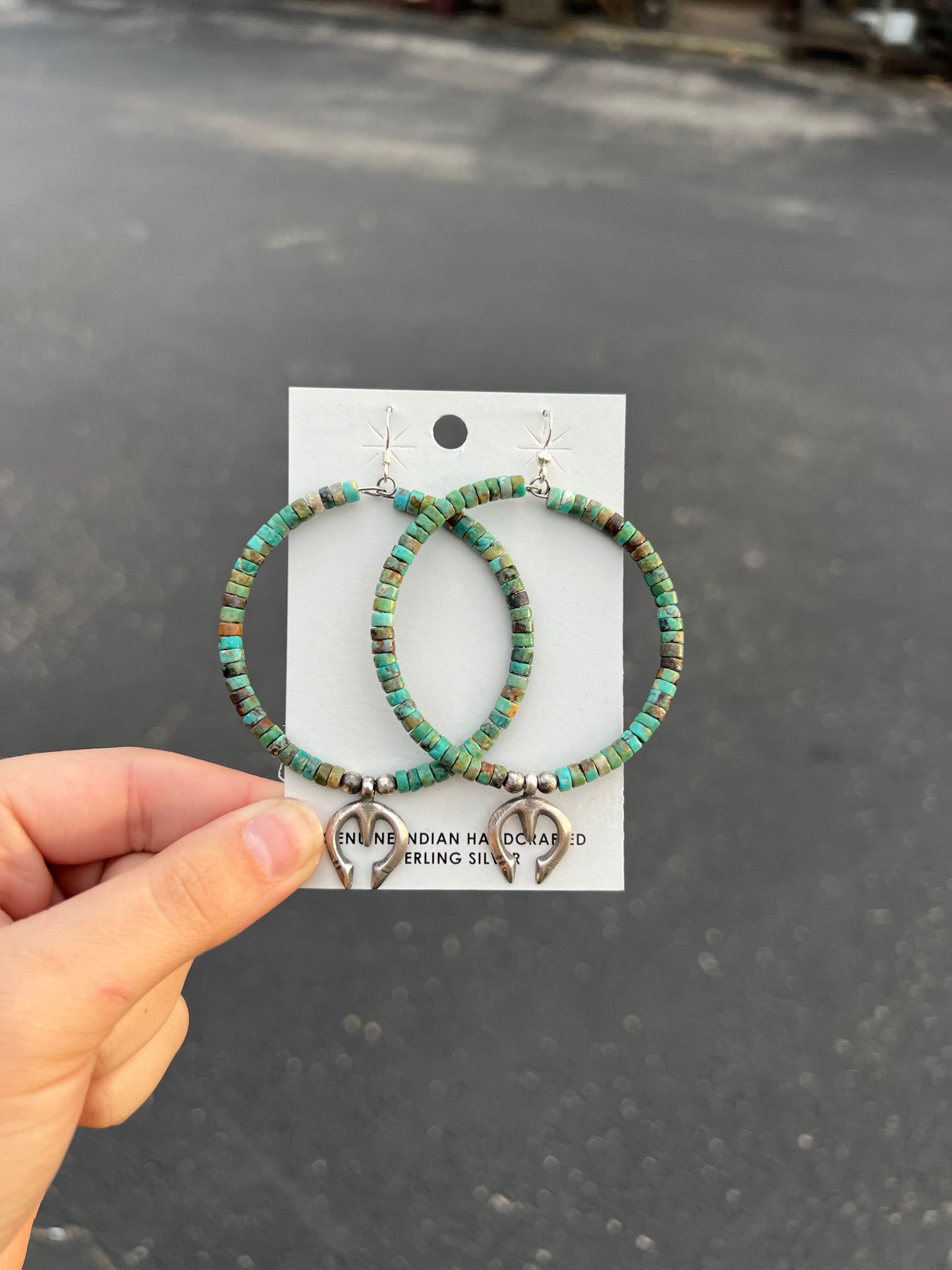 Genuine Turquoise Sterling Silver Naja Hoop Earrings