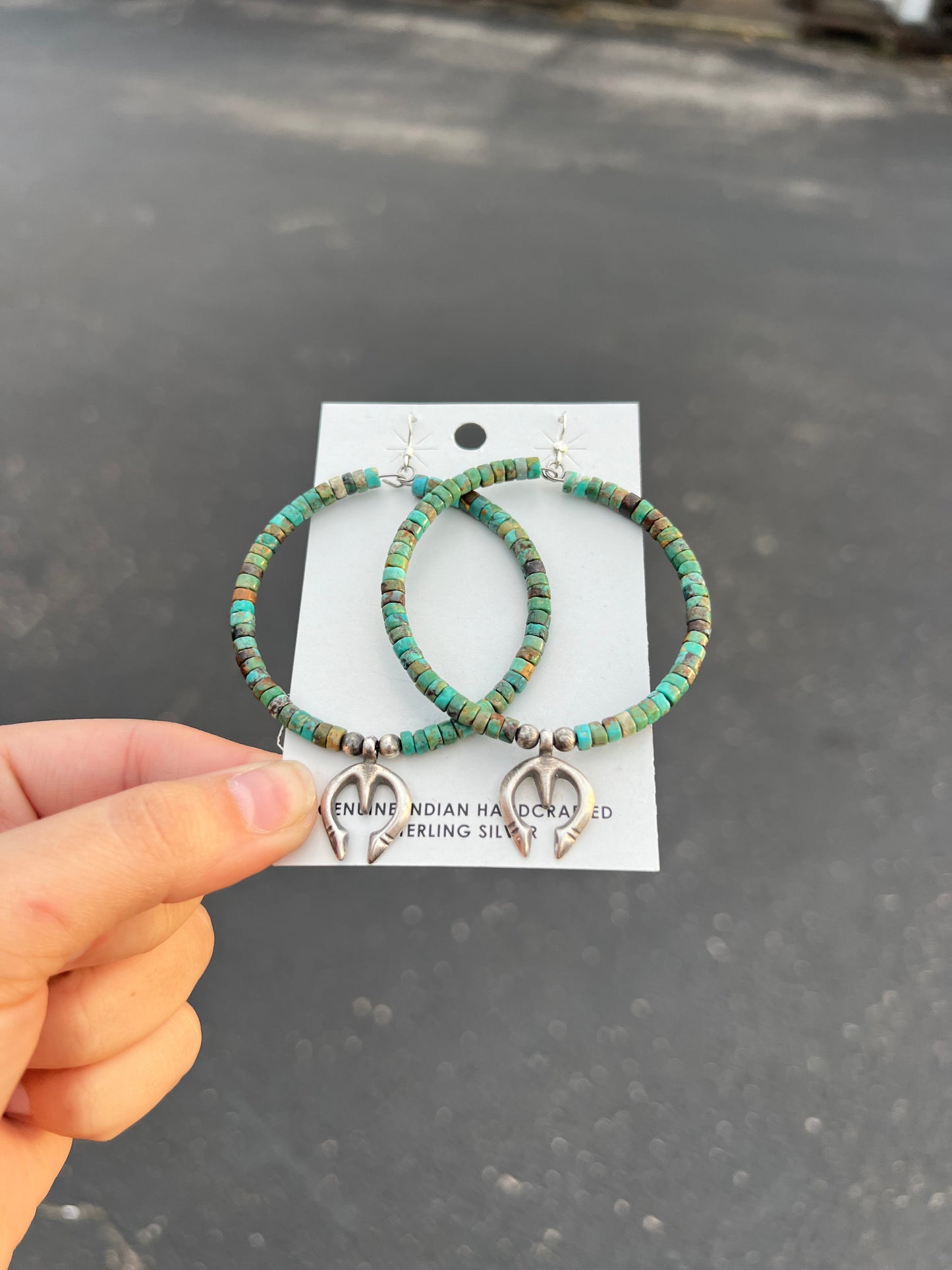 Genuine Turquoise Sterling Silver Naja Hoop Earrings