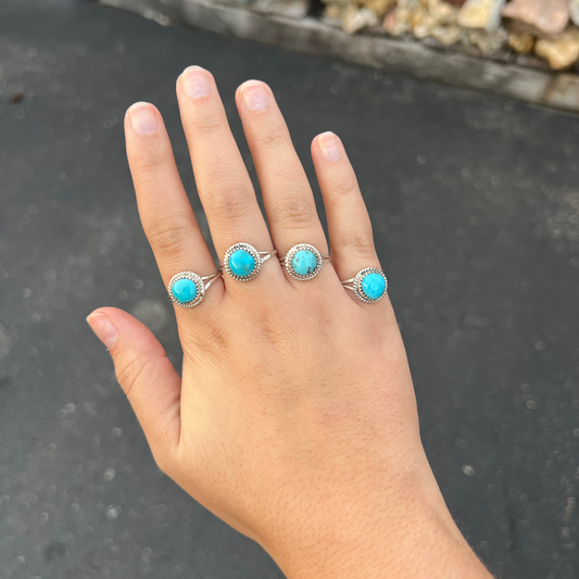 Genuine Turquoise Sterling Silver Round Ring