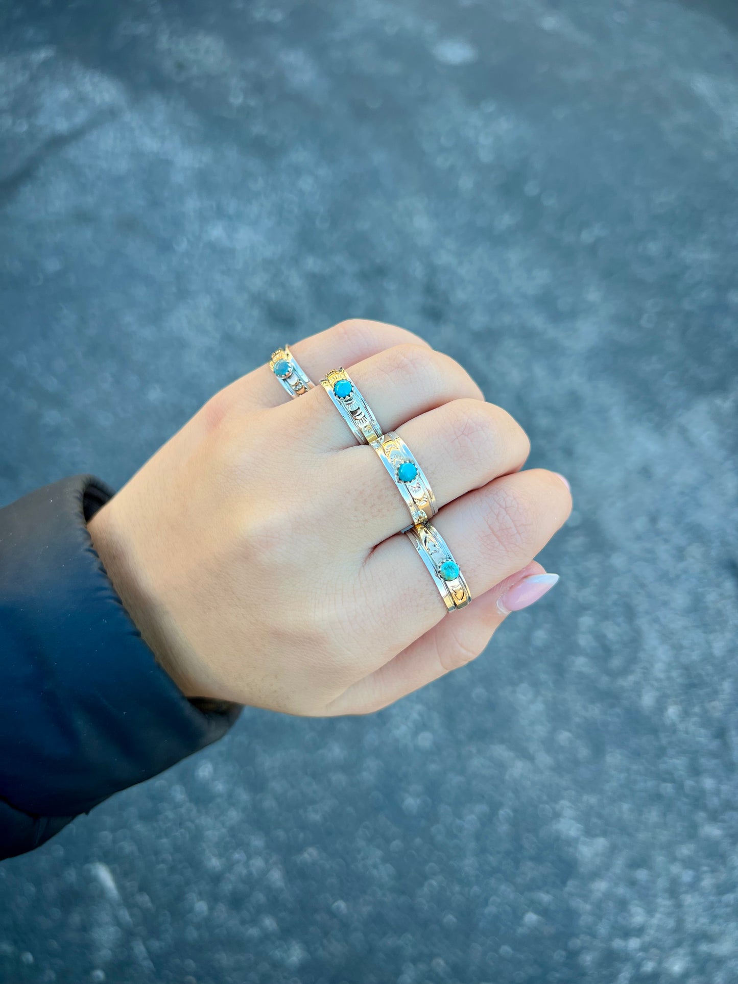 Genuine Turquoise Gold Filled Sterling Silver Band Ring