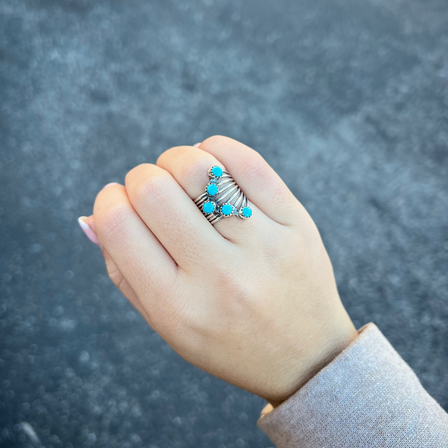 5 Stone Sleeping Beauty Turquoise Sterling Silver Wide Ring