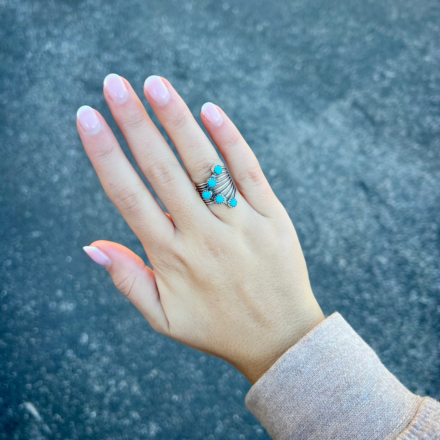 5 Stone Sleeping Beauty Turquoise Sterling Silver Wide Ring