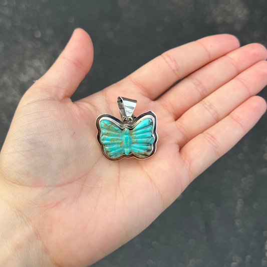 Genuine Turquoise Butterfly Sterling Silver Pendant