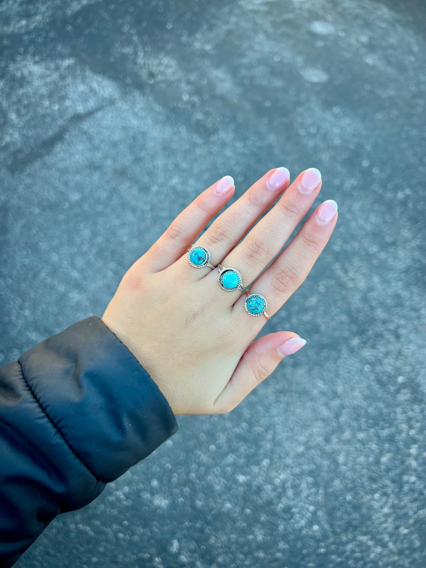 Genuine Turquoise Sterling Silver Round Ring