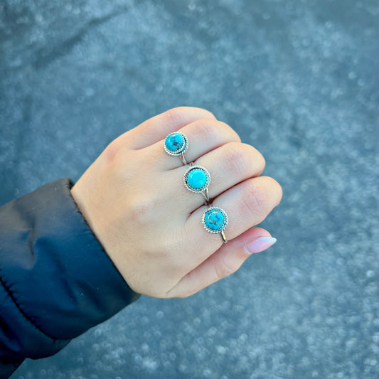 Genuine Turquoise Sterling Silver Round Ring