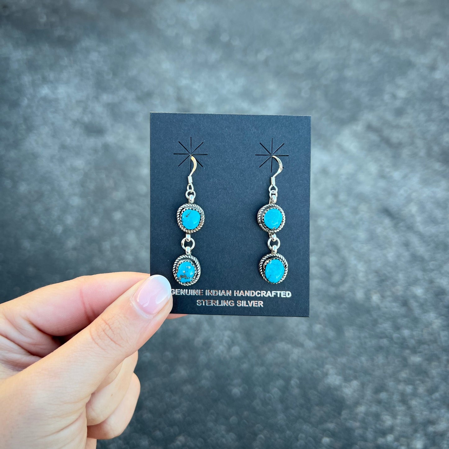 Genuine Kingman Turquoise 2 Stone Sterling Silver Dangle Earrings
