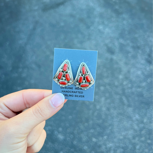 Coral Cluster Sterling Silver Teardrop Earrings