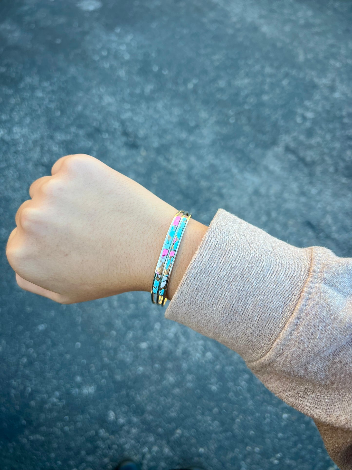 Cotton Candy Double Inlay Sterling Silver Cuff Bracelet