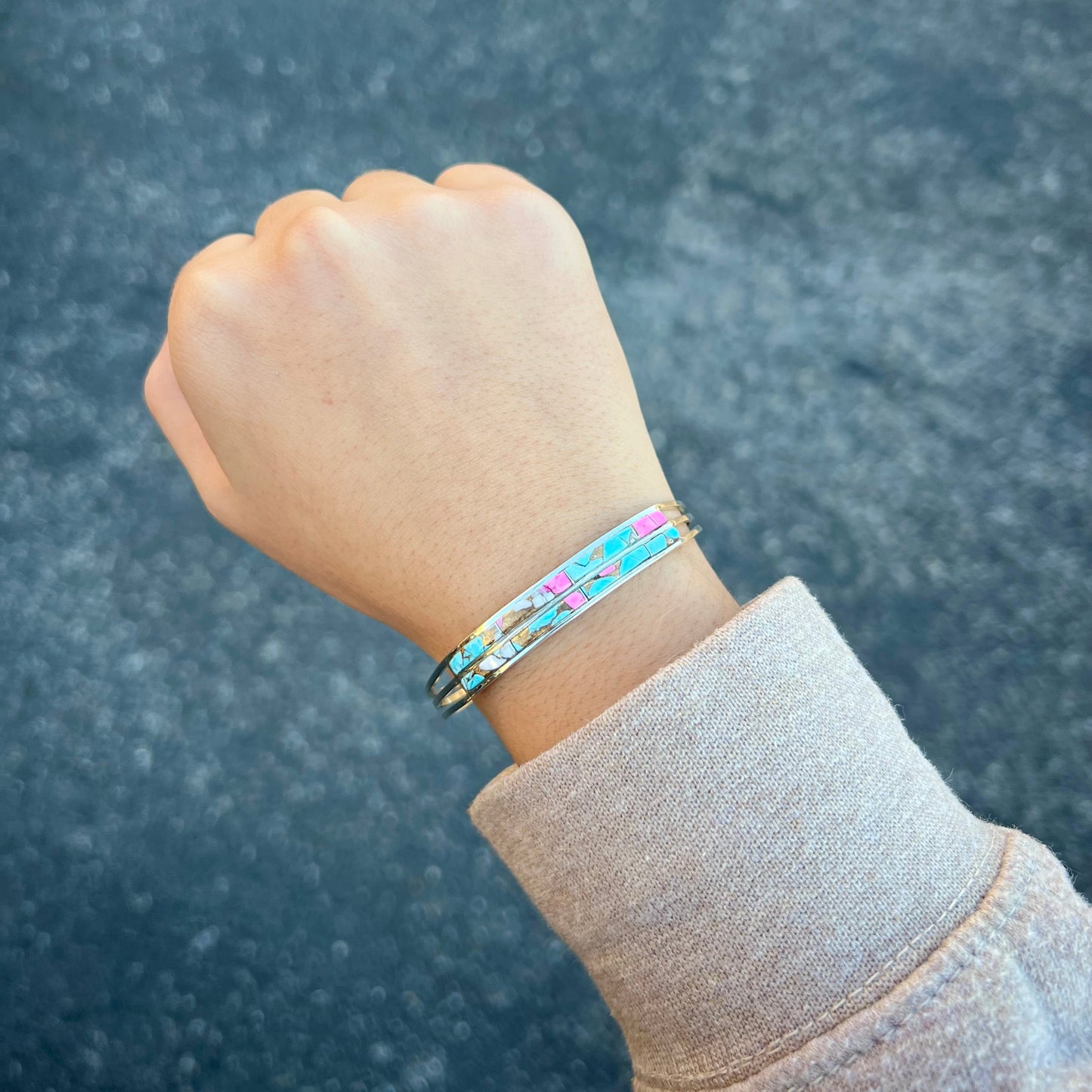 Cotton Candy Double Inlay Sterling Silver Cuff Bracelet