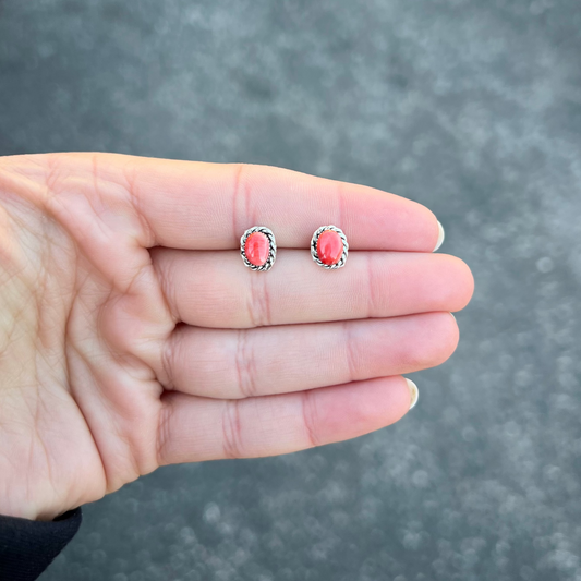 Genuine Red Spiny Oyster Oval Studs