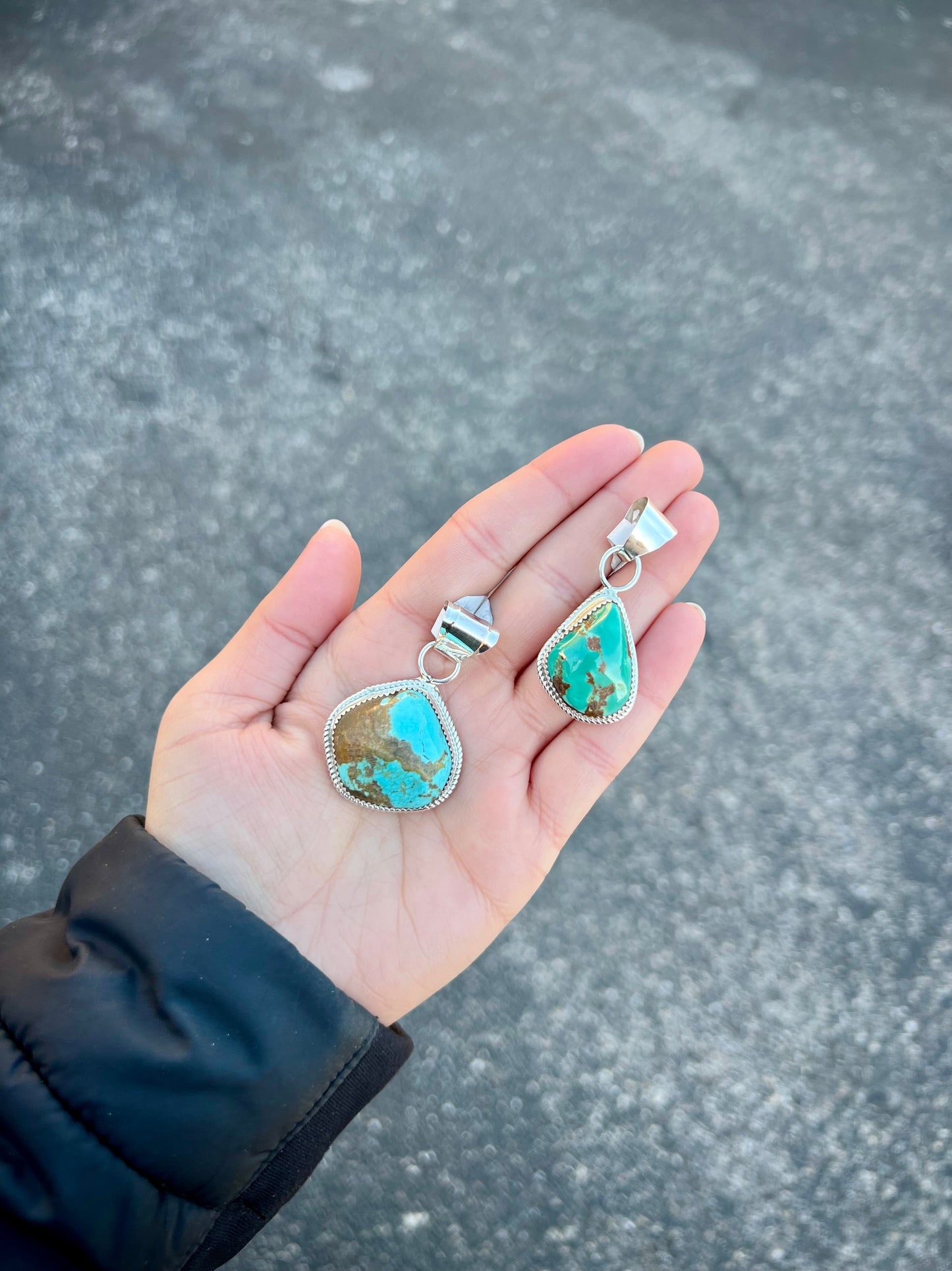 Royston Turquoise Sterling Silver Pendant with Twist Border