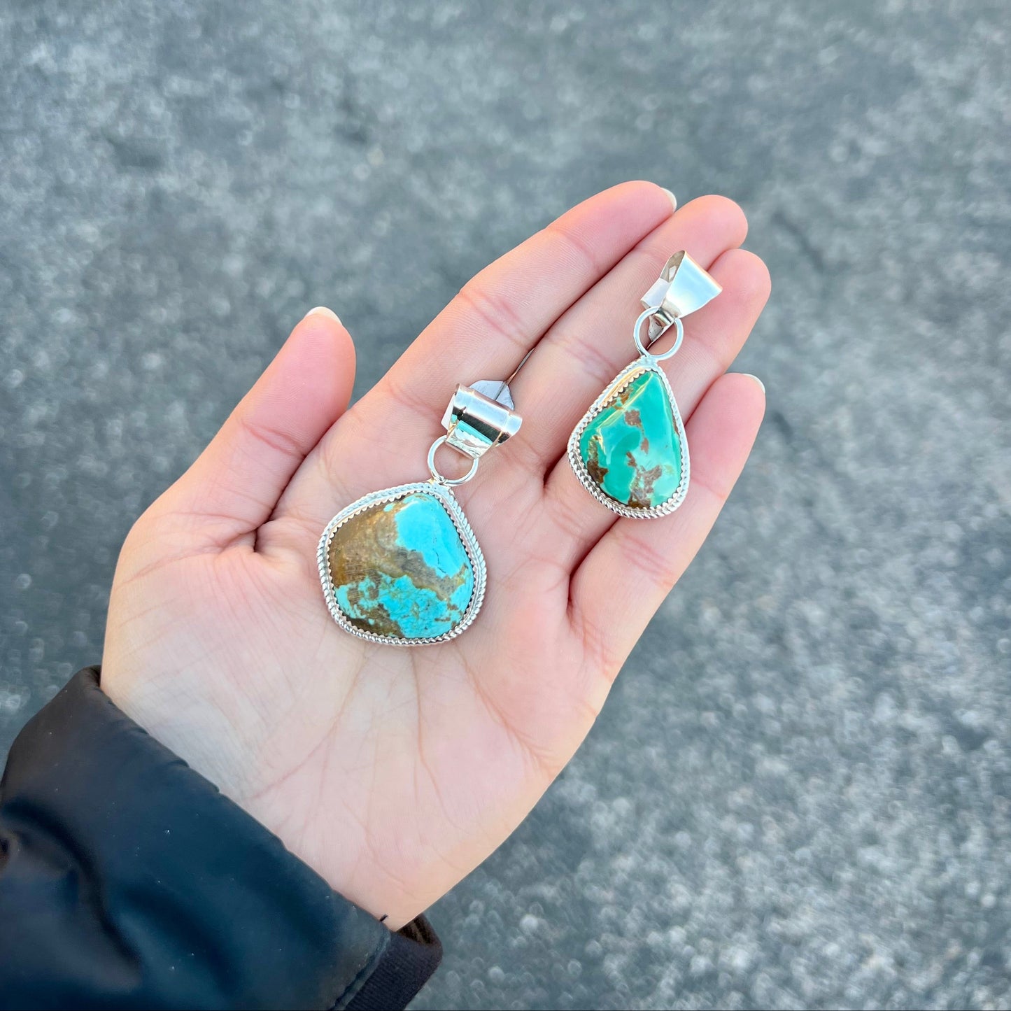 Royston Turquoise Sterling Silver Pendant with Twist Border