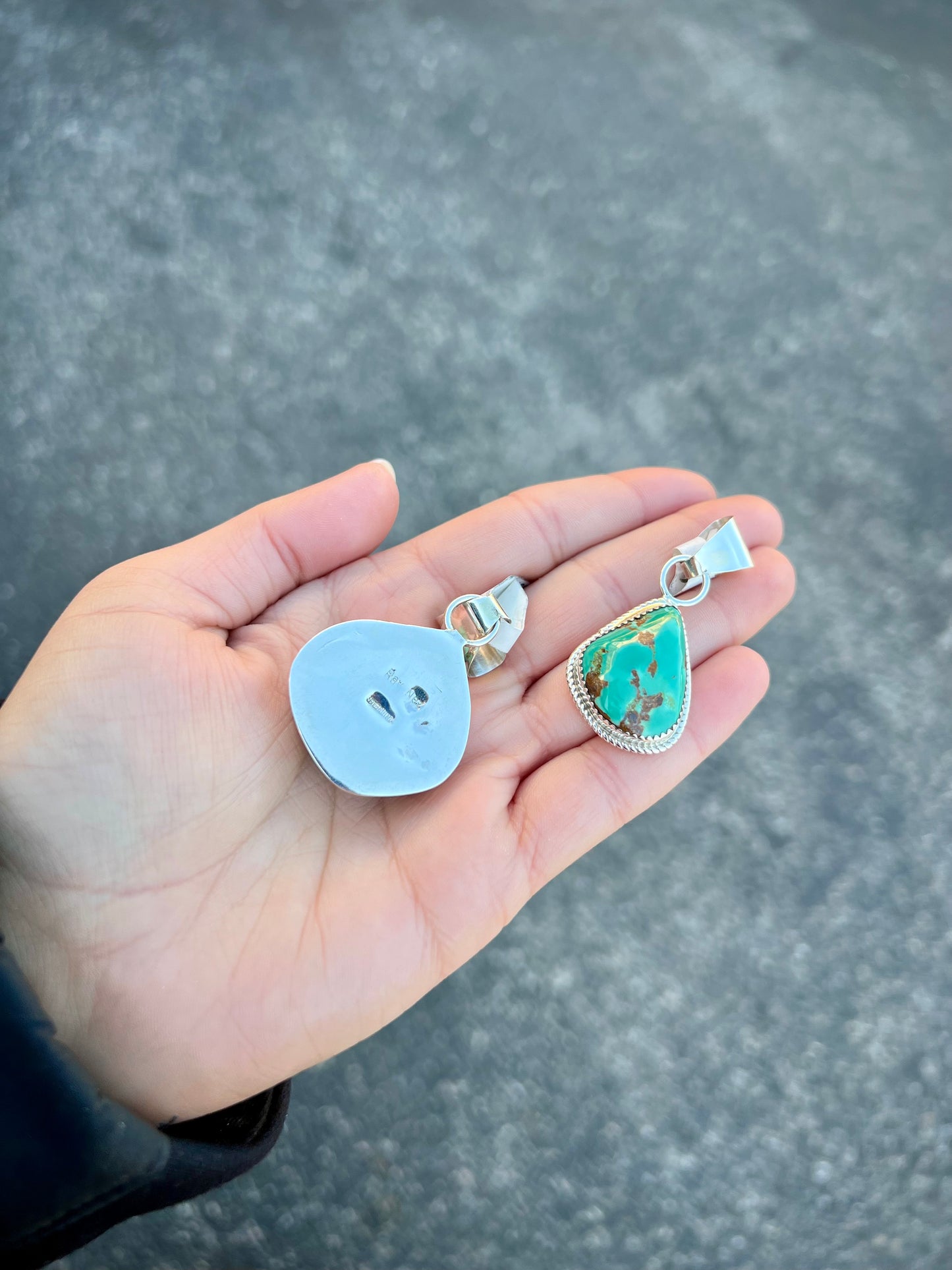 Royston Turquoise Sterling Silver Pendant with Twist Border