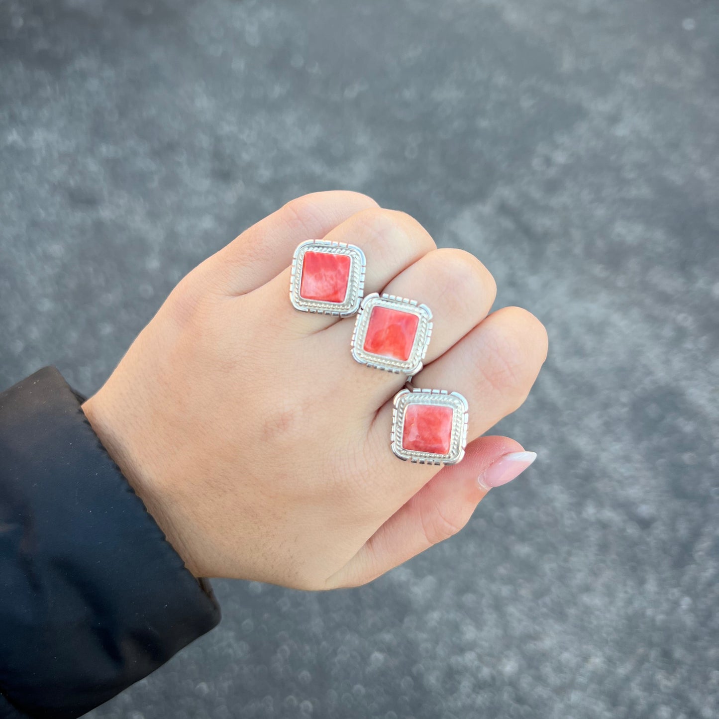 Red Spiny Oyster Square Sterling Silver Ring