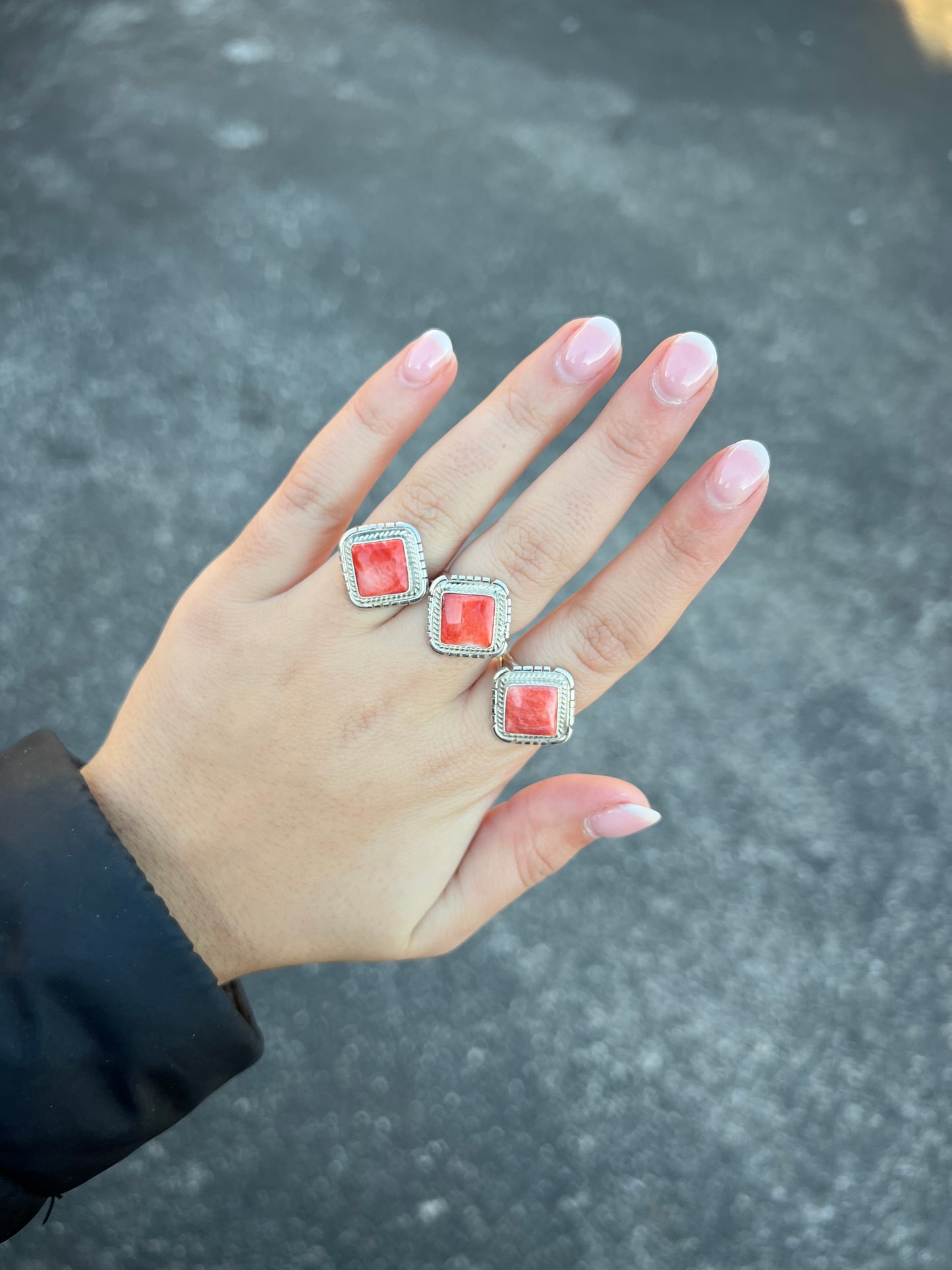 Red Spiny Oyster Square Sterling Silver Ring