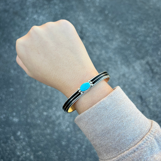 Genuine Turquoise Sterling Silver Rail Cuff Bracelet