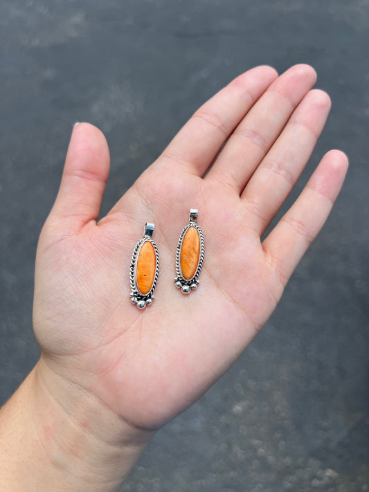 Genuine Orange Spiny Oyster Oval Sterling Silver Pendant