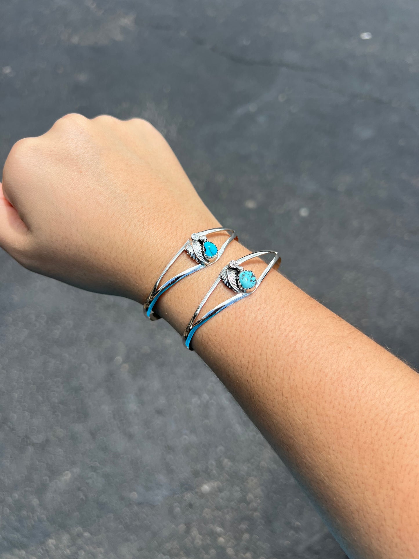 Kingman Turquoise and Sterling Silver Leaf Cuff