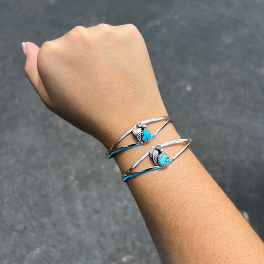 Kingman Turquoise and Sterling Silver Leaf Cuff