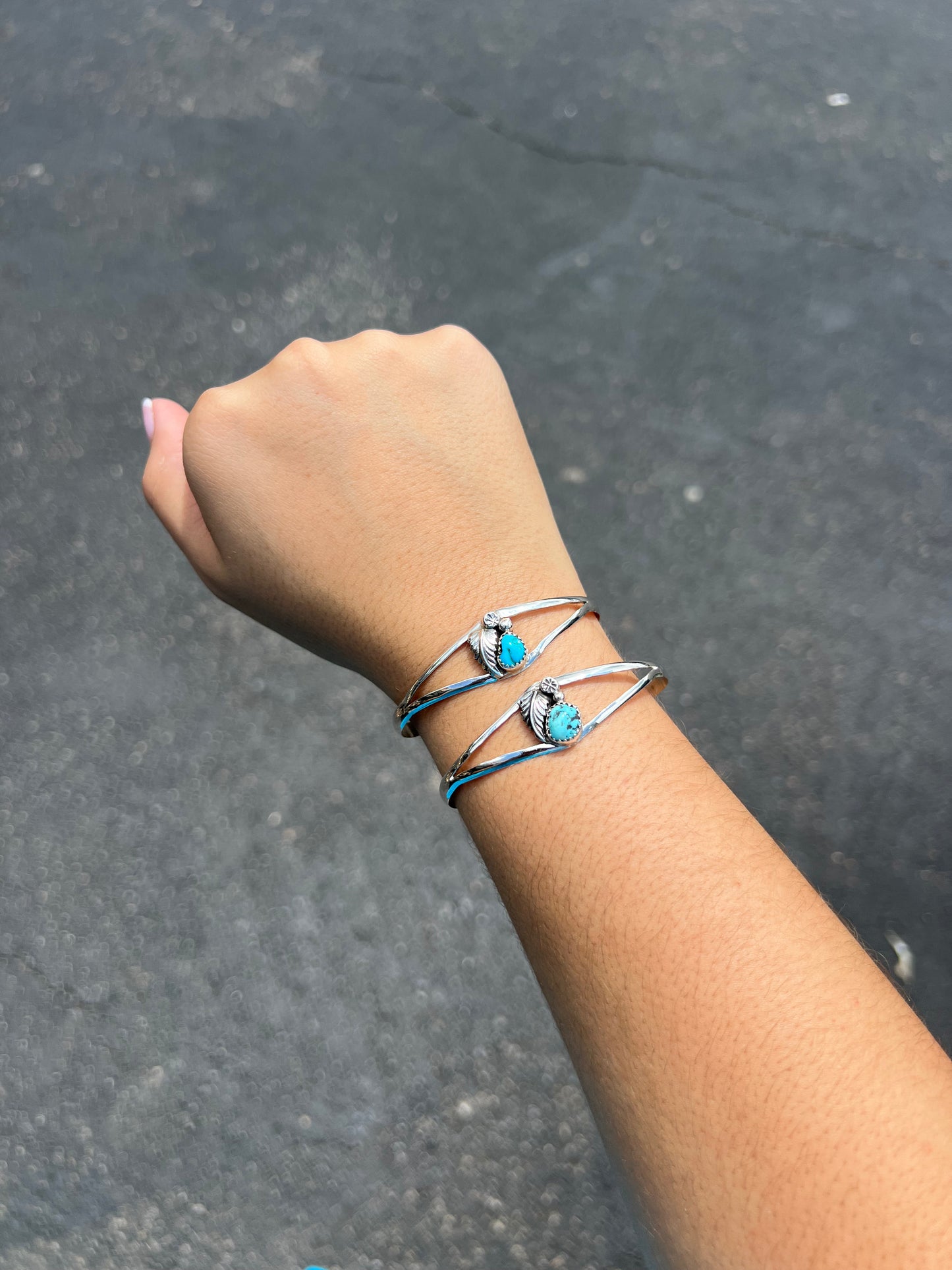 Kingman Turquoise and Sterling Silver Leaf Cuff