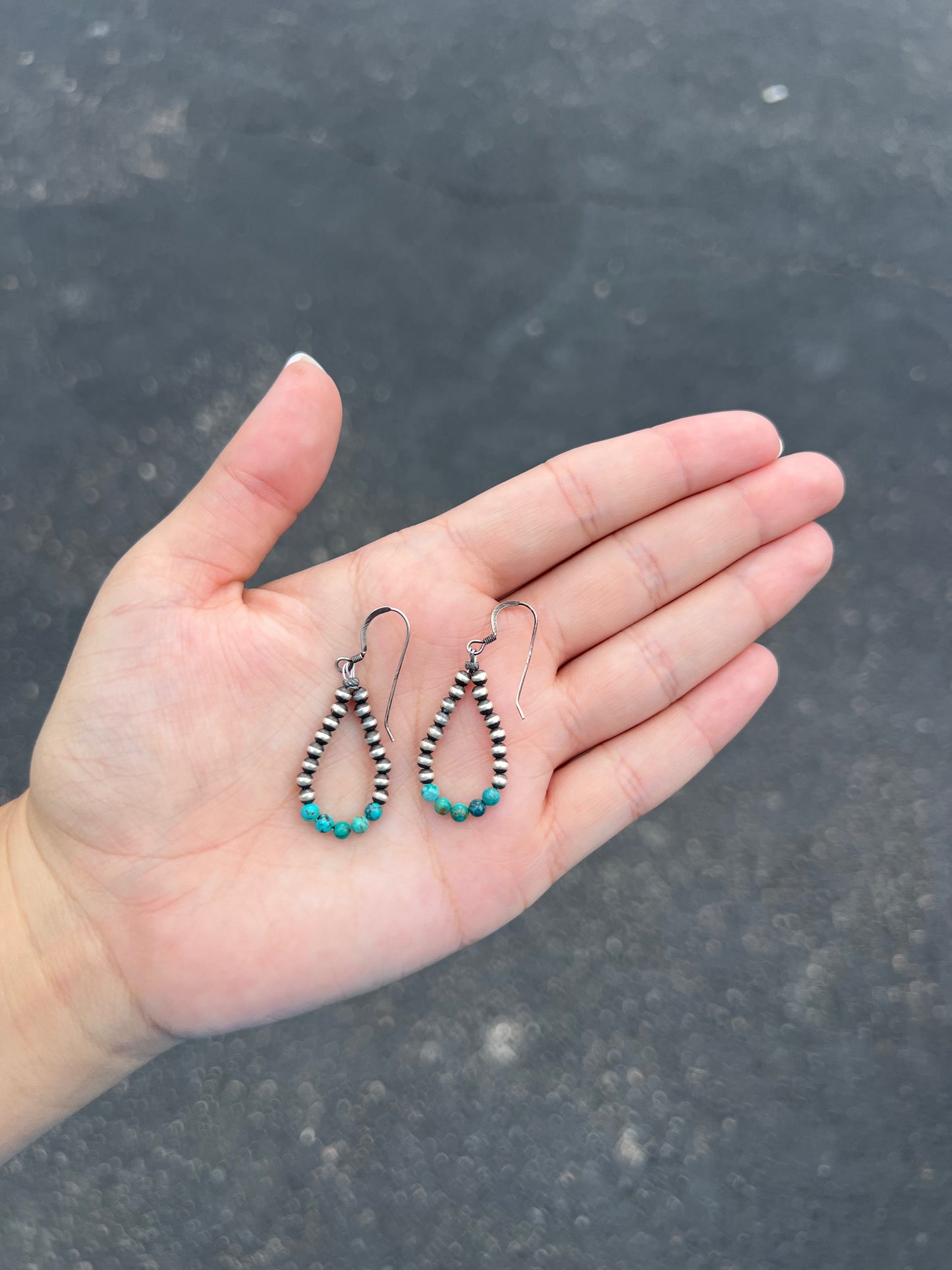 Navajo Pearl and Kingman Turquoise Dangle Loop Earrings