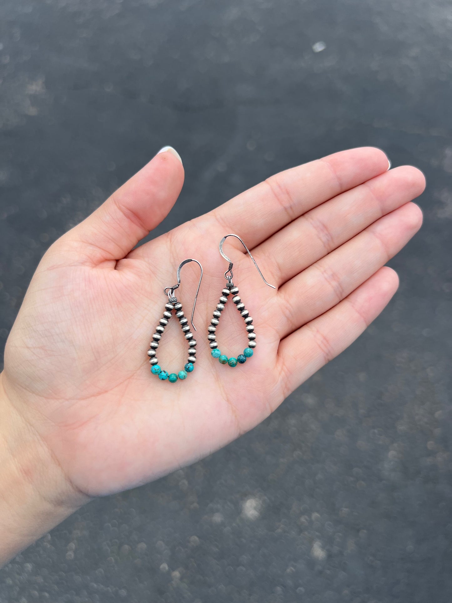 Navajo Pearl and Kingman Turquoise Dangle Loop Earrings