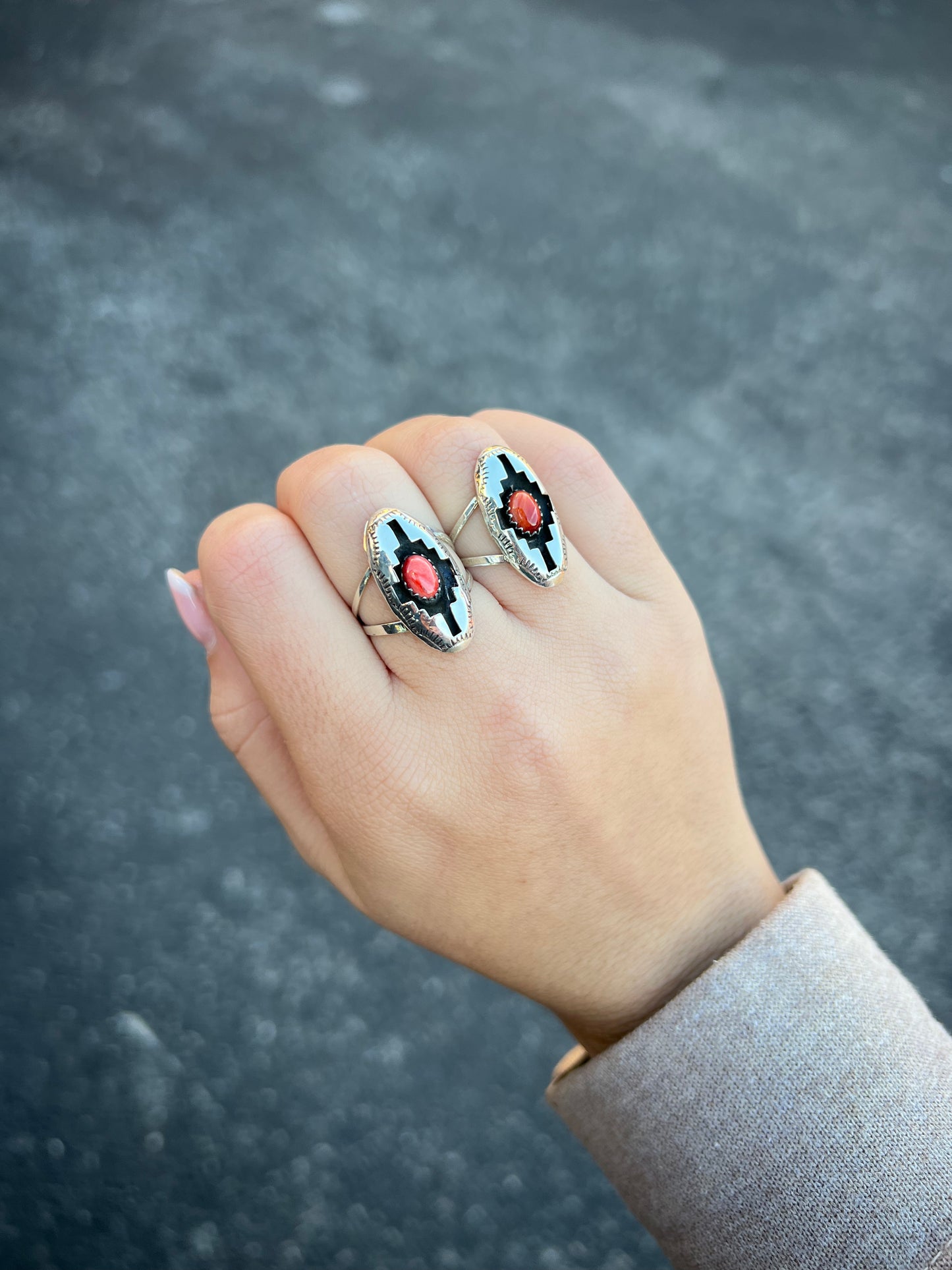 Genuine Orange/Red Spiny Oyster Sterling Silver Shadowbox Ring