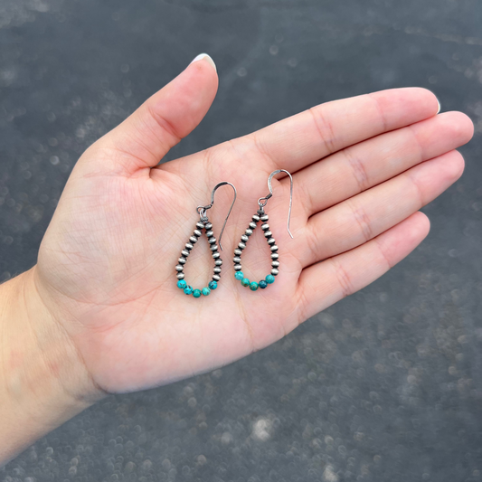 Navajo Pearl and Kingman Turquoise Dangle Loop Earrings