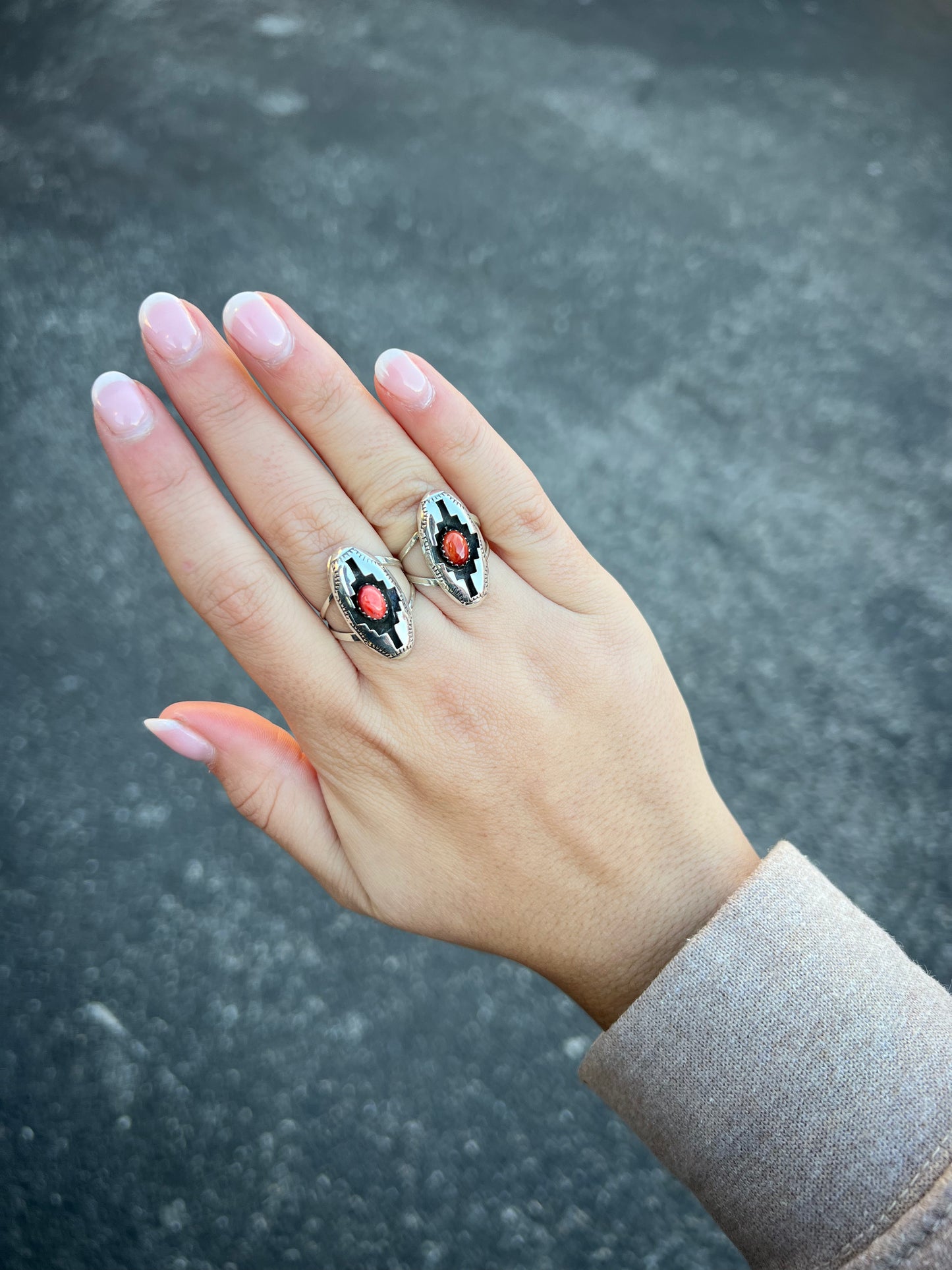 Genuine Orange/Red Spiny Oyster Sterling Silver Shadowbox Ring