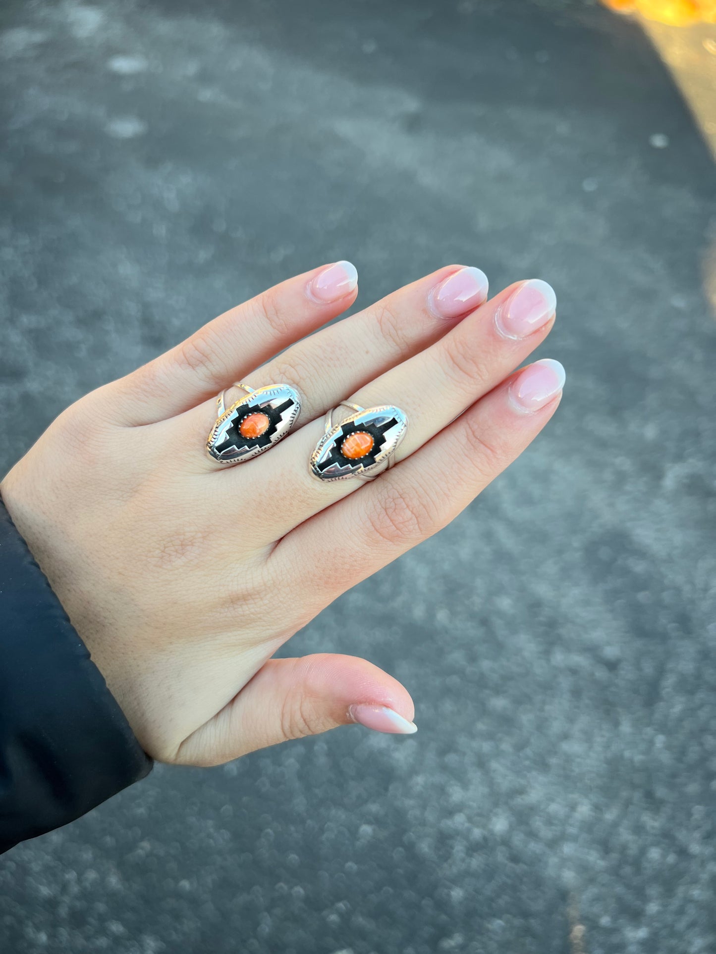 Genuine Orange/Red Spiny Oyster Sterling Silver Shadowbox Ring