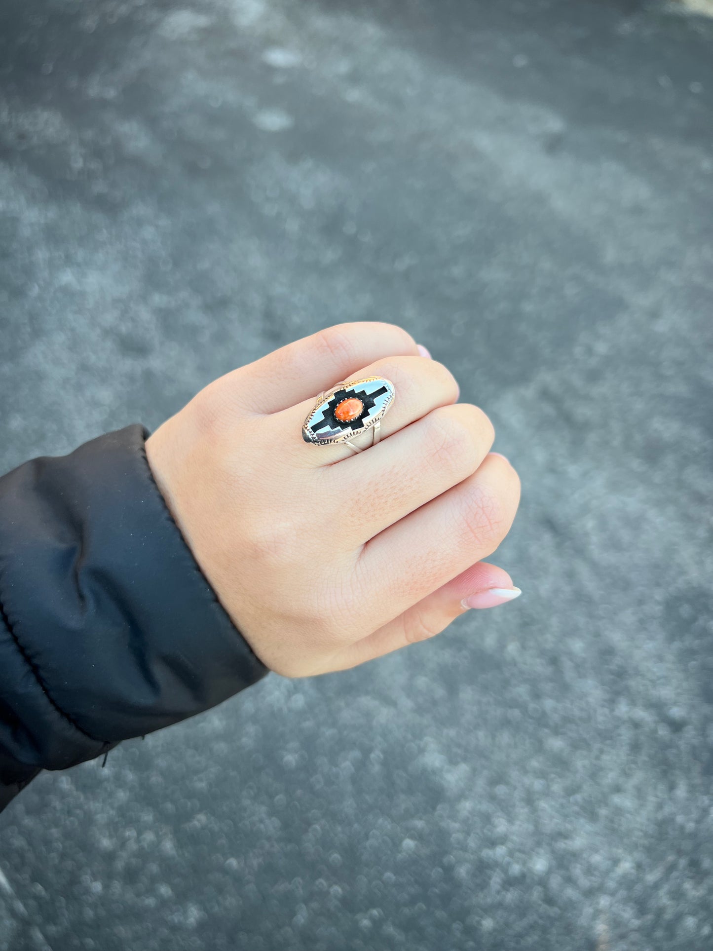 Genuine Orange/Red Spiny Oyster Sterling Silver Shadowbox Ring