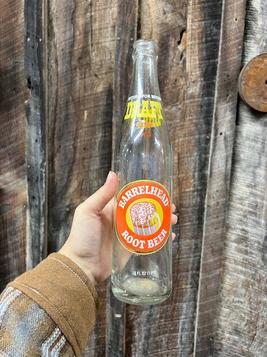 Vintage 1970's Barrelhead Root Beer 16 oz Glass Bottle