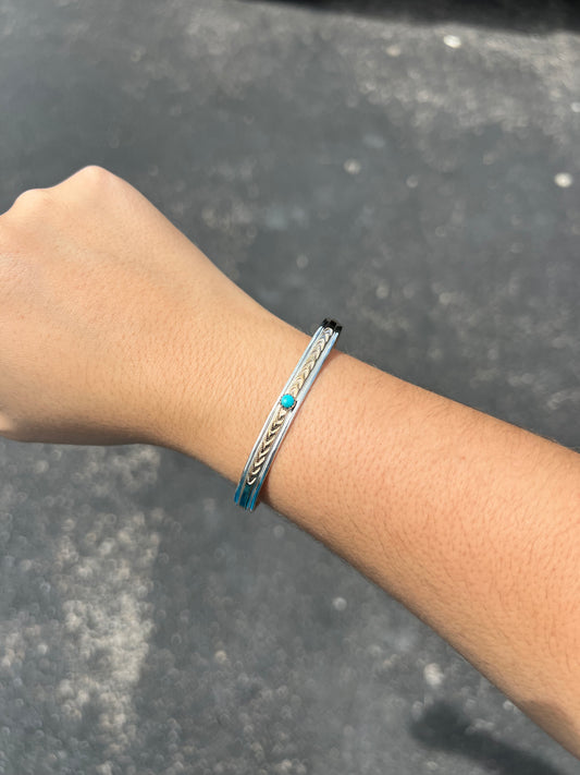 Genuine Turquoise 14KT Gold Filled Sterling Silver Cuff Bracelet