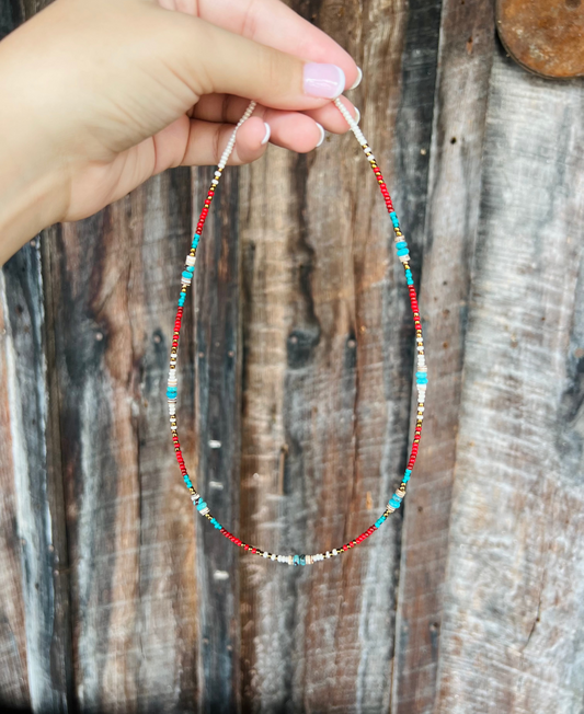 Genuine Turquoise Rondel Seed Bead Heishi Necklace