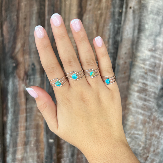 Genuine Turquoise 3 Wire Sterling Silver Ring