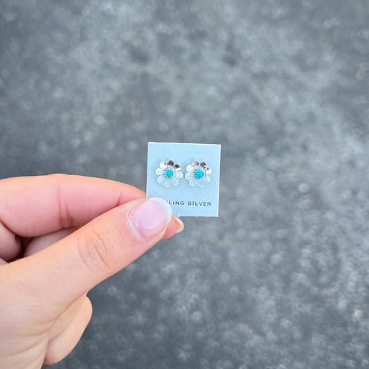 Sterling Silver Turquoise Stud Flower Earrings