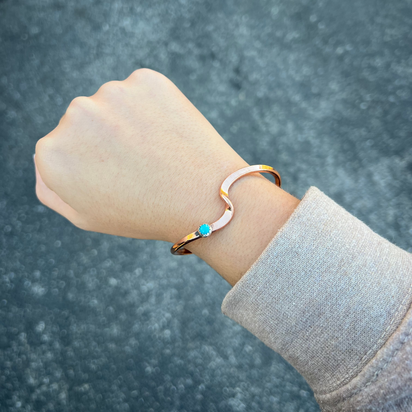 Genuine Turquoise Copper Wave Cuff Bracelet