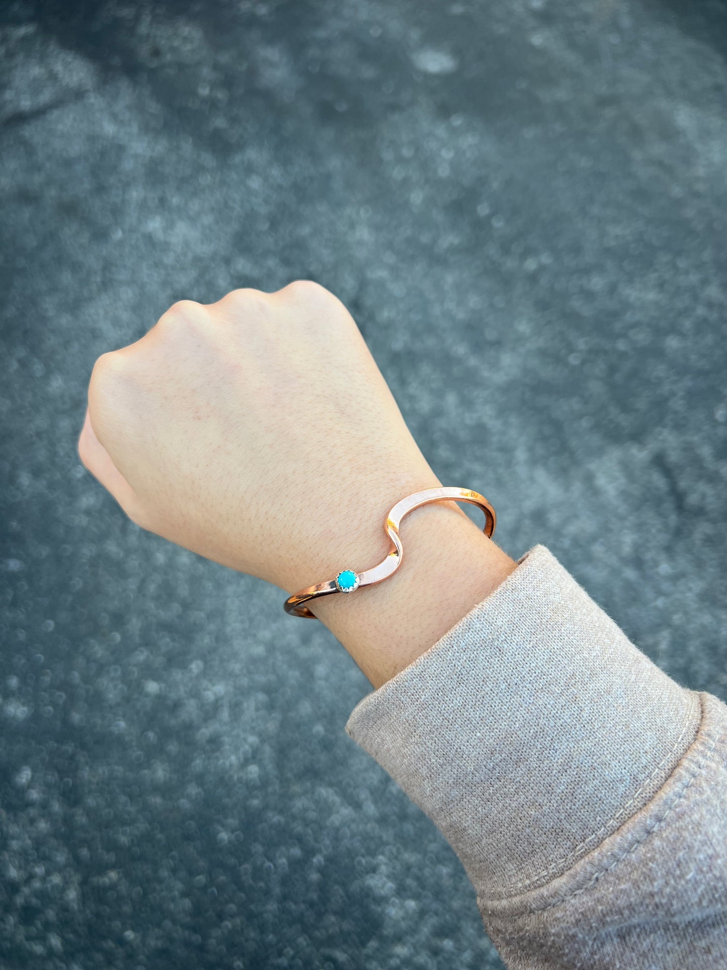 Genuine Turquoise Copper Wave Cuff Bracelet