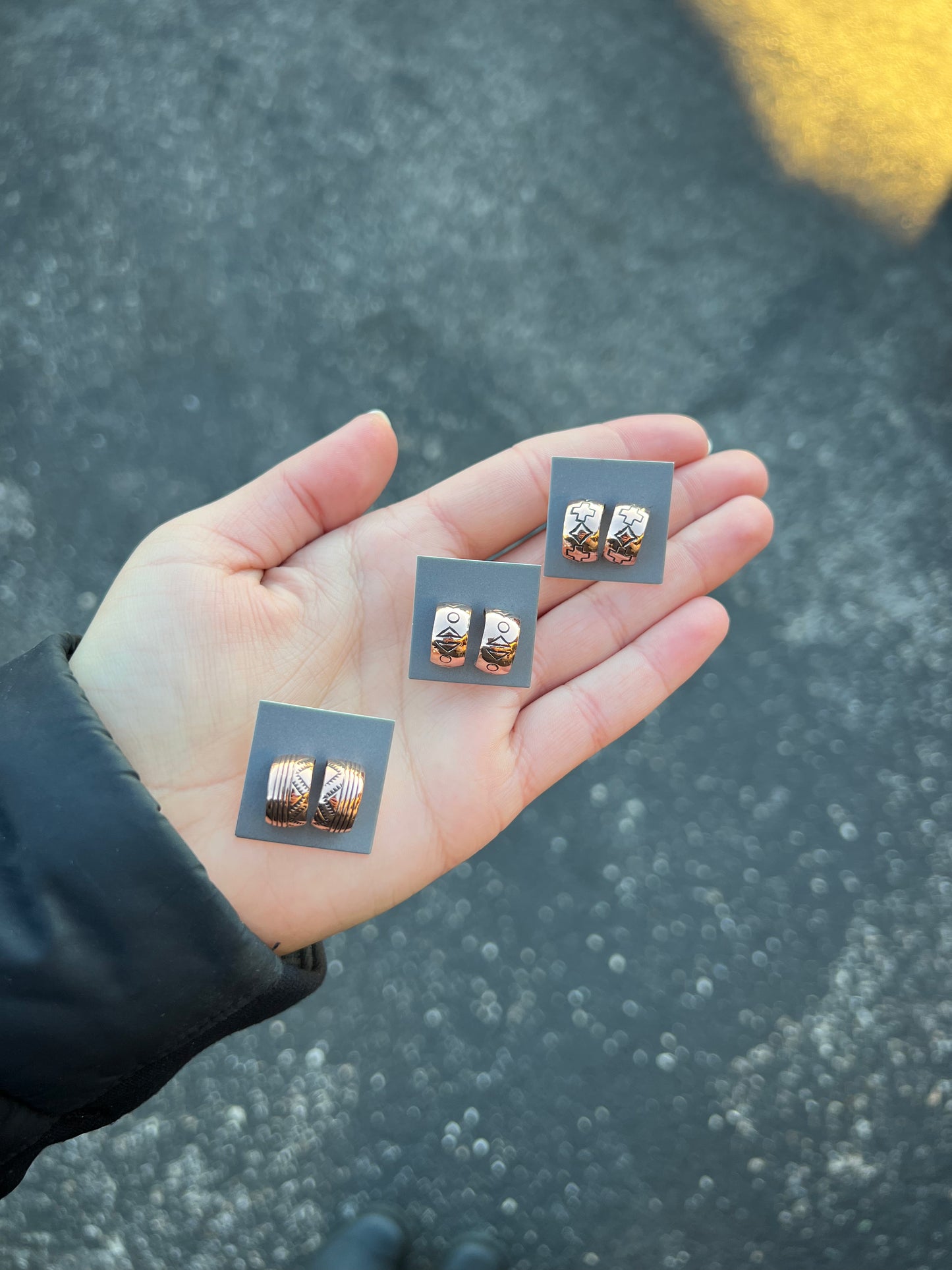 Mini Copper Stamped Hoop Earrings