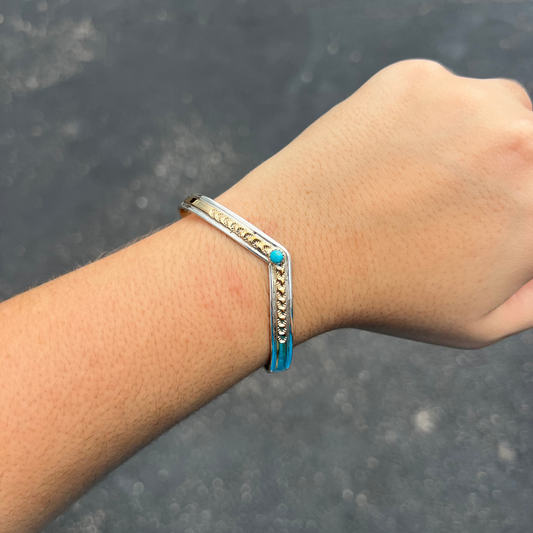 Genuine Turquoise 14KT Gold Filled Sterling Silver Sweater Cuff Bracelet