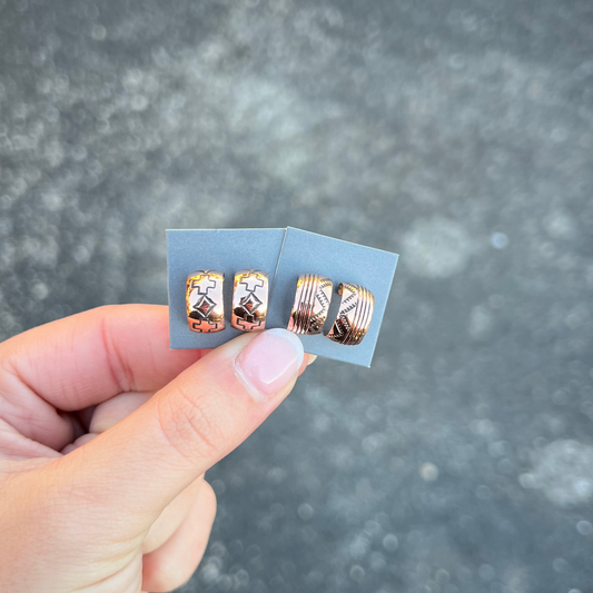 Mini Copper Stamped Hoop Earrings