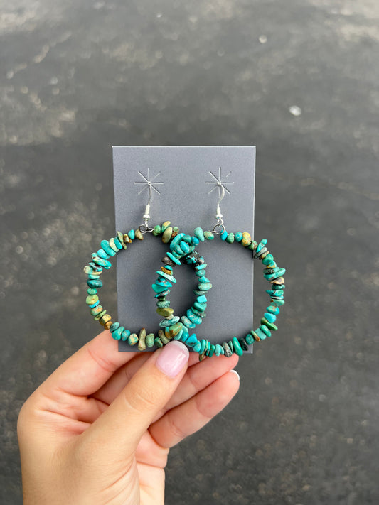 Navajo Turquoise Nuggets Hoop Earrings