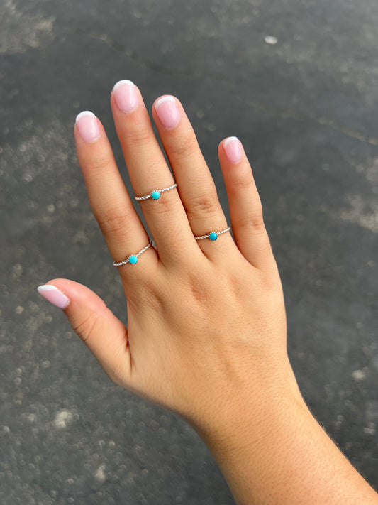 Genuine Turquoise Mini Stud Twisted Sterling Silver Ring