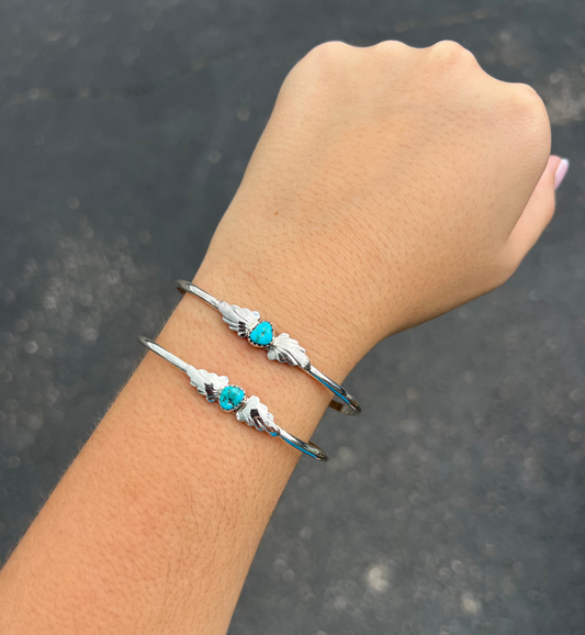 Genuine Turquoise and Sterling Silver Leaf Cuff Bracelet