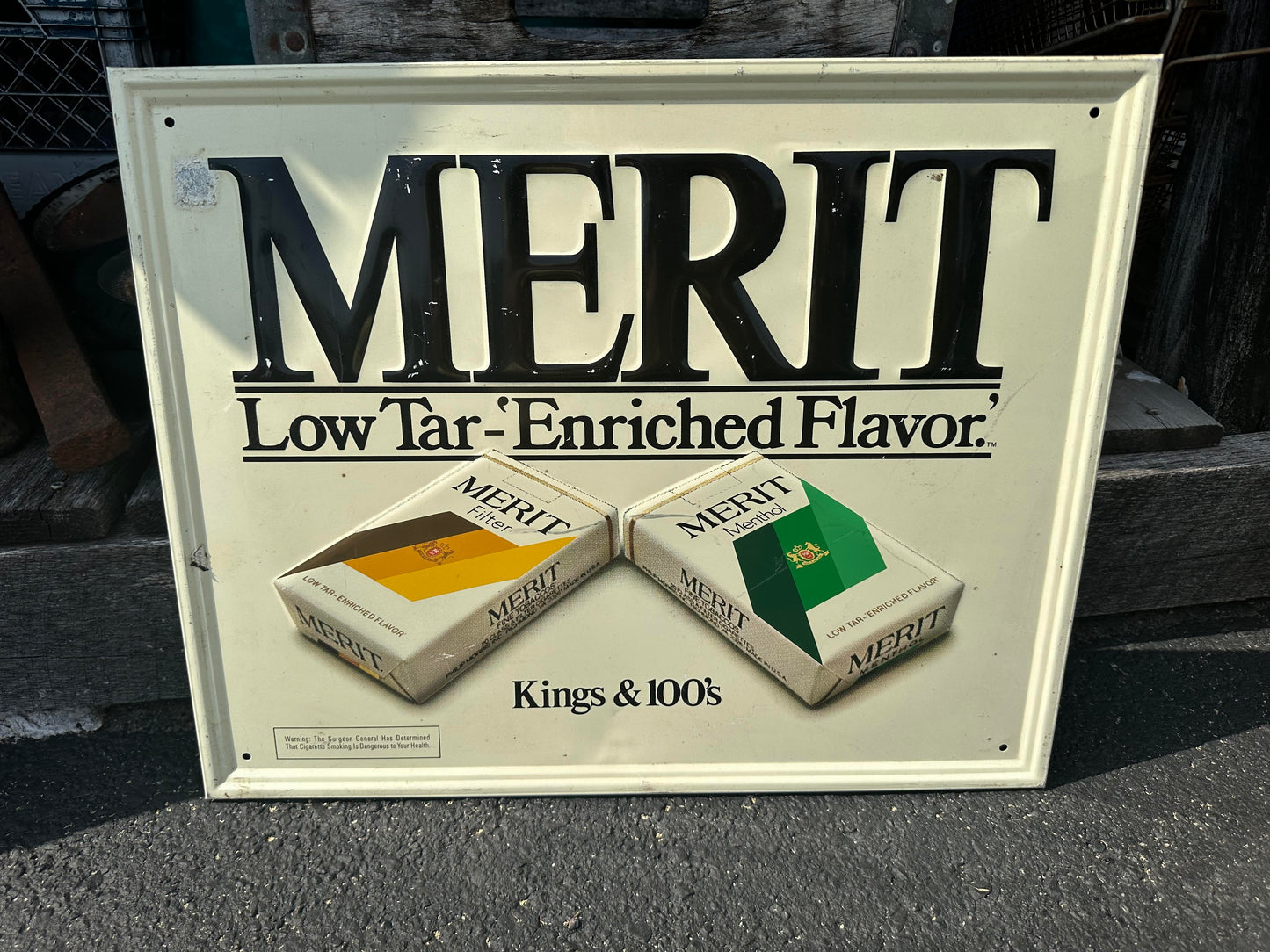 Vintage Merit Low Tar-'Enriched Flavor'. Sign