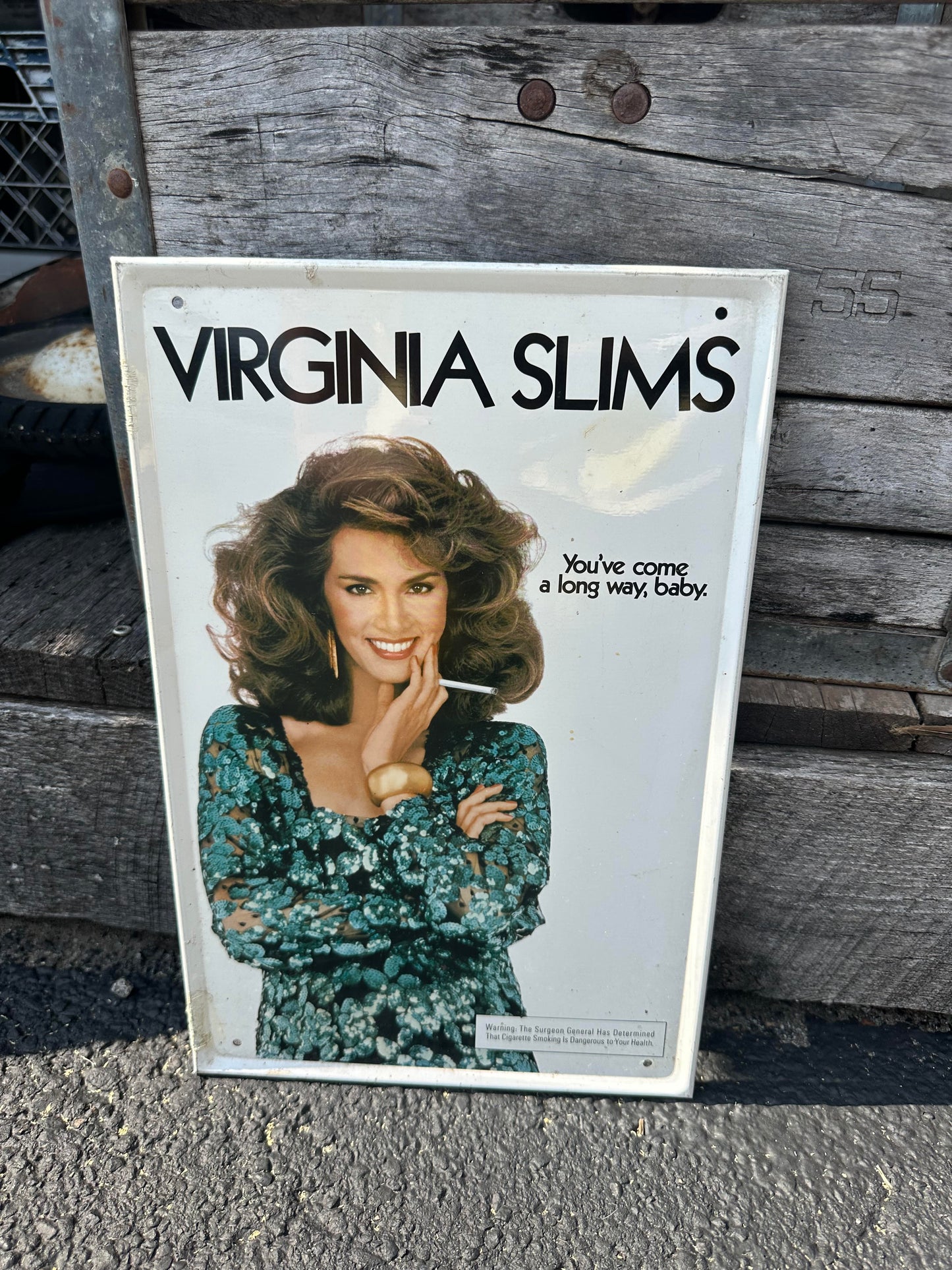 Vintage Virginia Slims You've Come a Long Way, Baby Blue Sign