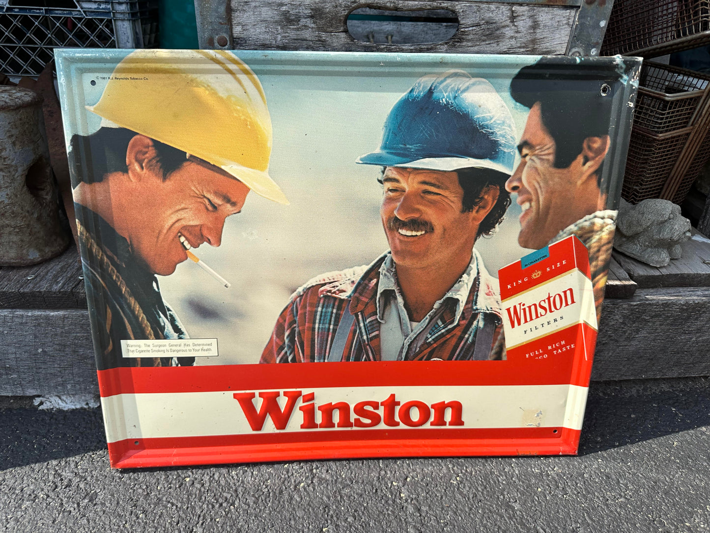 Vintage 1981 Winston Construction Workers Sign